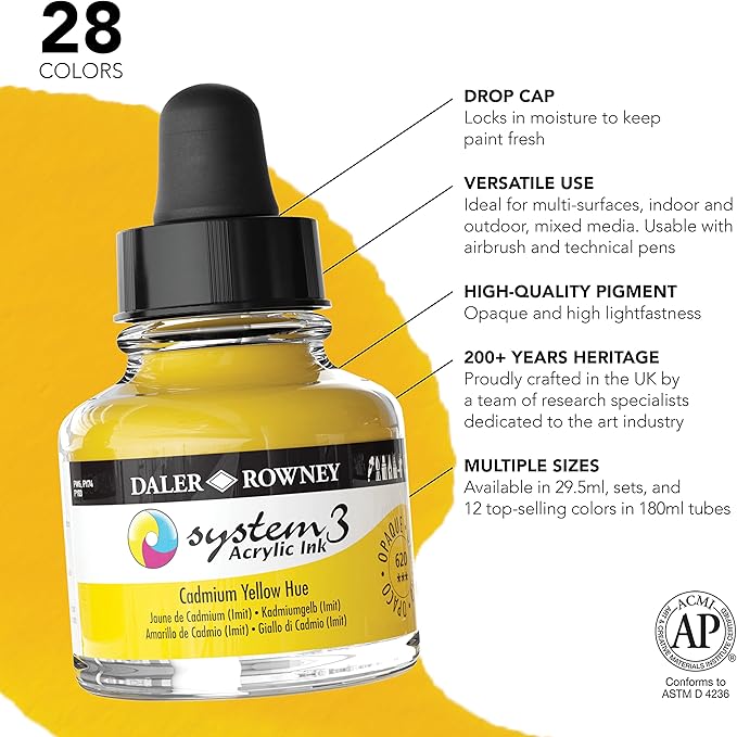 Daler Rowney System3 Acrylic Ink Intro Set with FW Marker - Set of 6 Daler Rowney