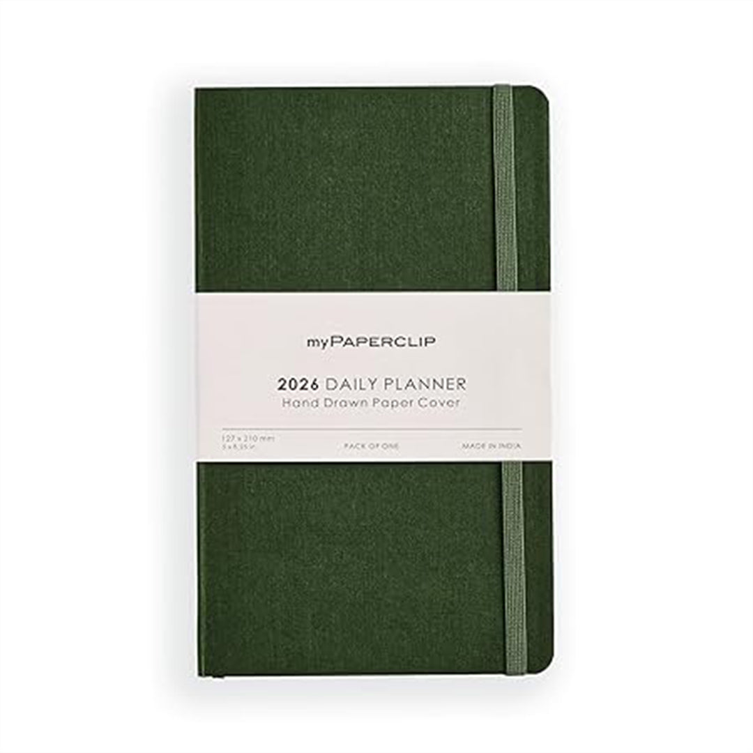 myPAPERCLIP 2026 Daily Planner M1 | Medium Size | Green | Soft Cover | 384 Pages, 80 GSM | Green myPAPERCLIP