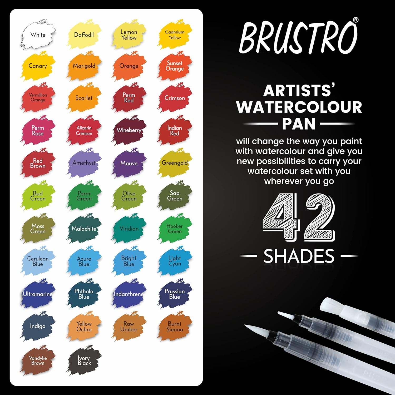 Brustro Artists Watercolour Pan Set of 42 Colours Brustro