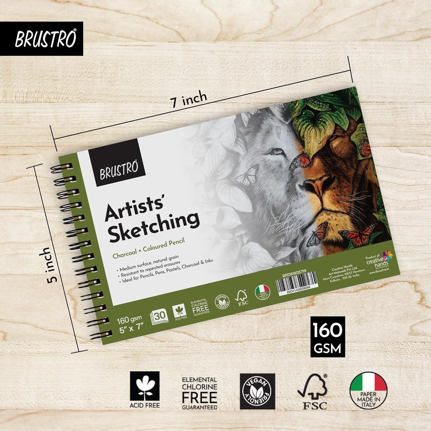 Brustro Sketching Pad - 5x7 inch | 160 GSM | 30 Sheets | Wiro-Bound Brustro