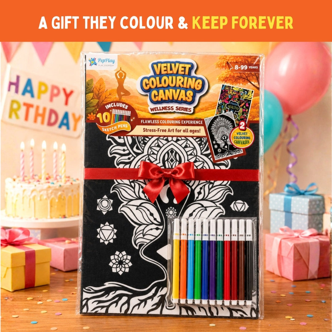 PepPlay Velvet Colouring Canvas, Set of 2 – Wellness Series Mindful Yoga & Healthy Be Happy - Wellness Combo