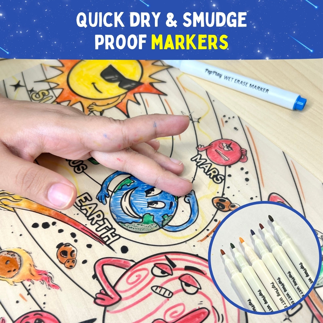 Quick dry and smudge proof wet erase markers – mess-free colouring on reusable doodle mats – PepPlay India