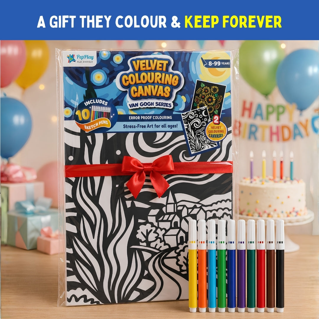 PepPlay Velvet Colouring Canvas, Set of 2 – Van Gogh Series - Sunflowers & Starry Night