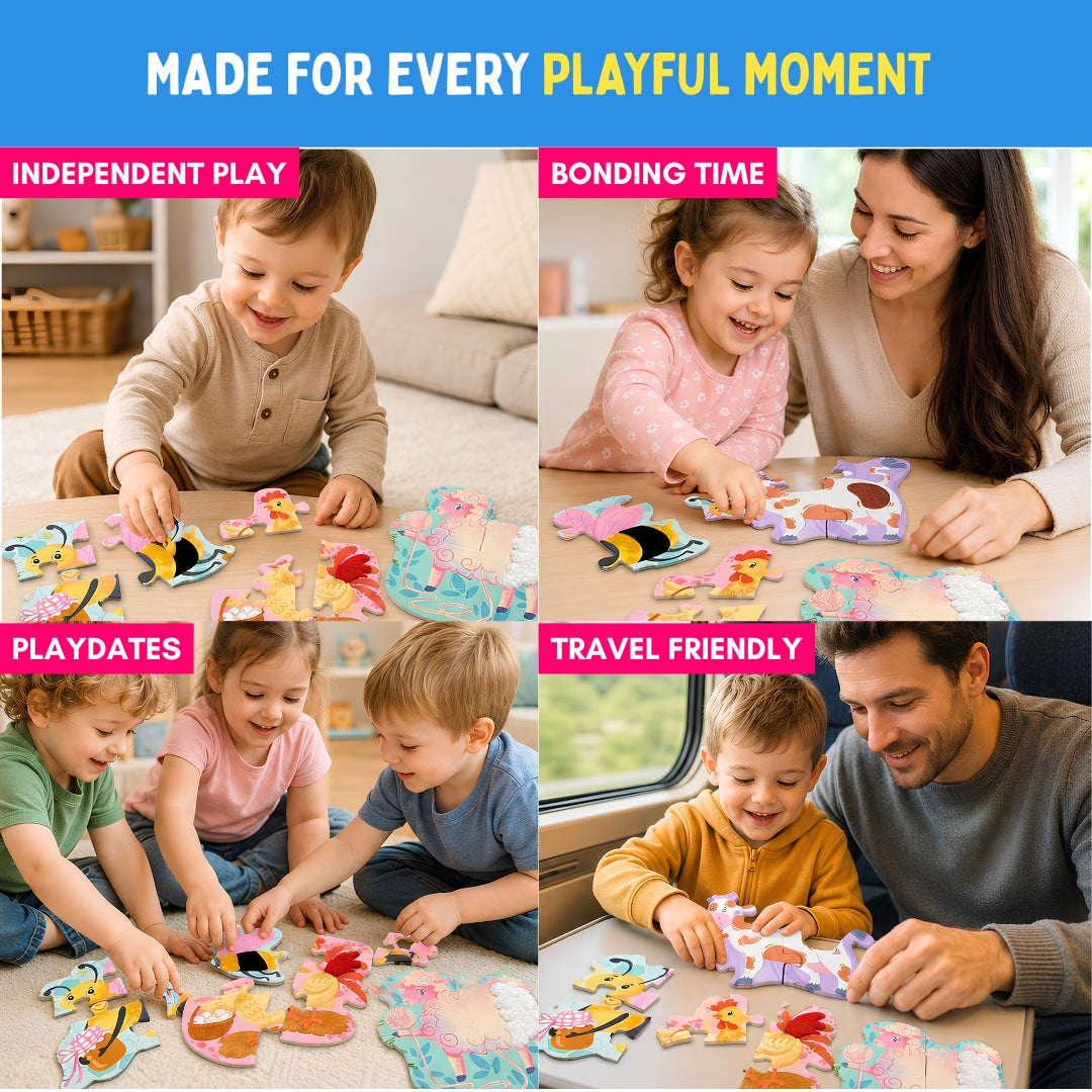 PepPlay My First Touch & Feel Puzzles - Farm Animals | Sensory Learning for Toddlers | 1+ Years