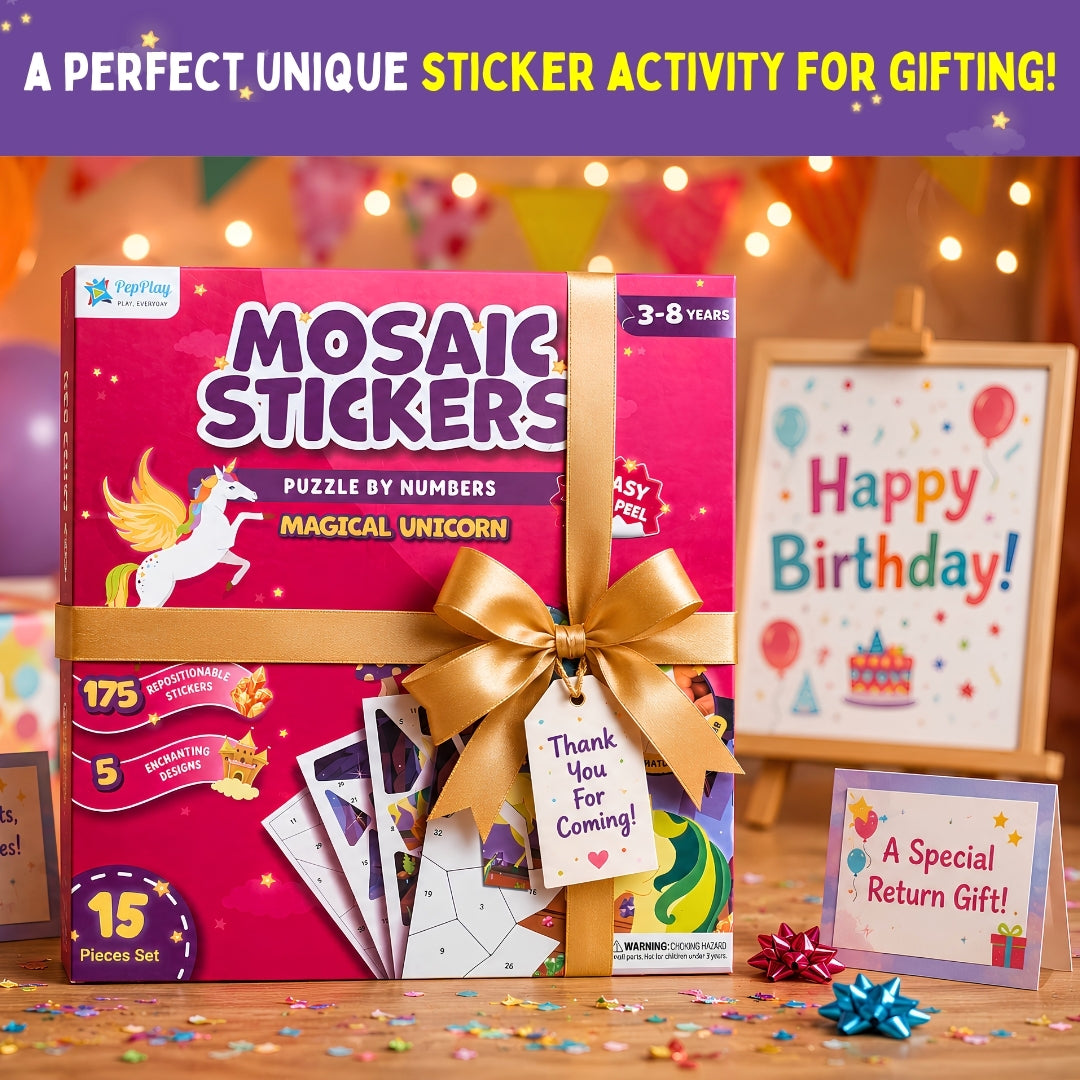 PepPlay Mosaic Sticker By Number - Magical Unicorn | Boost Focus Through Sticker Art | 4+ Years