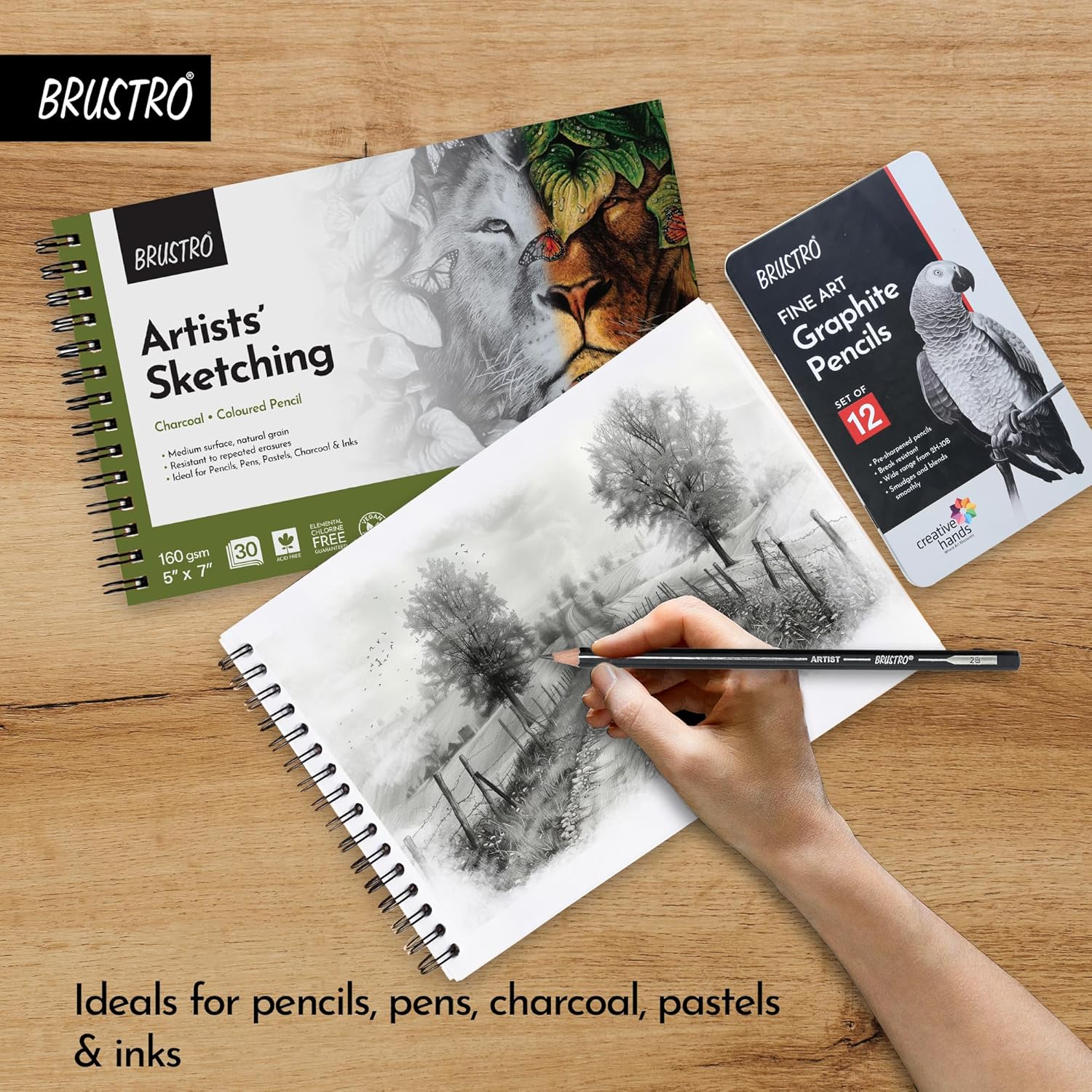 Brustro Sketching Pad - 5x7 inch | 160 GSM | 30 Sheets | Wiro-Bound Brustro