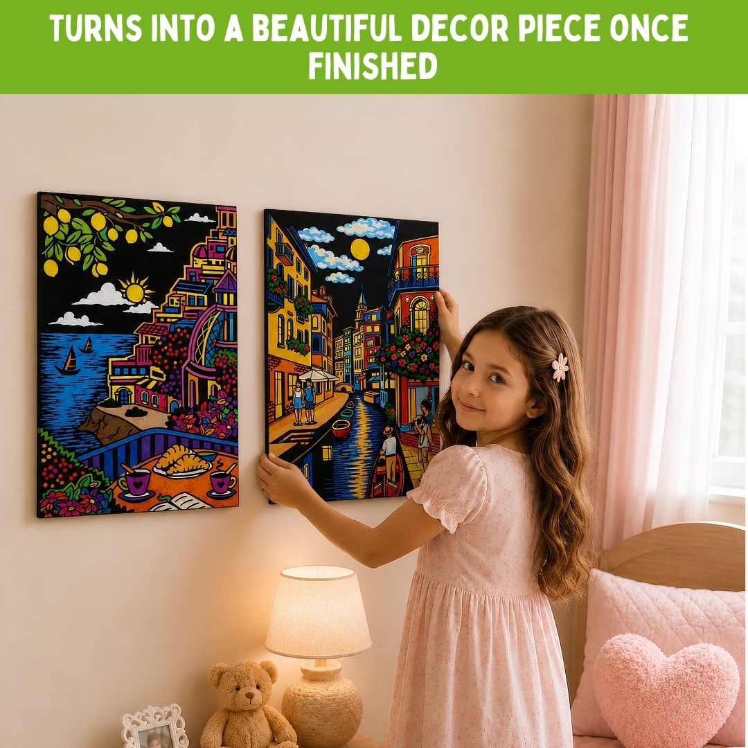 PepPlay Velvet Colouring Canvas, Set of 2 – City Scape Series - Venice & Amalfi Coast