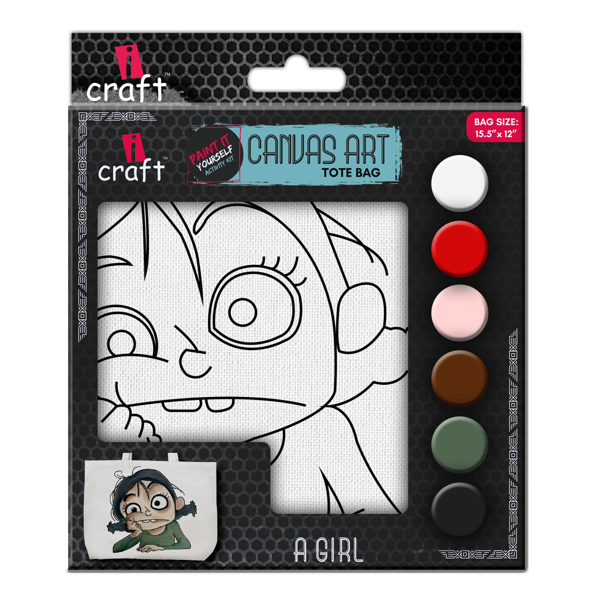 iCraft DIY Canvas Tote Bag Art Kit - A Girl Design for Kids iCraft