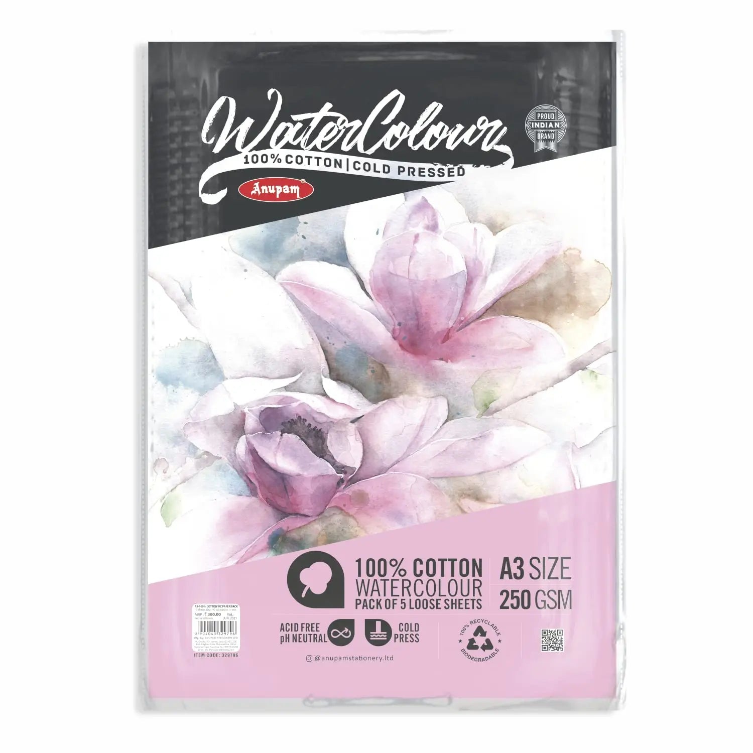 Anupam 100% Cotton Watercolour Paper - Loose Sheets - 250 GSM - Cold Pressed Anupam