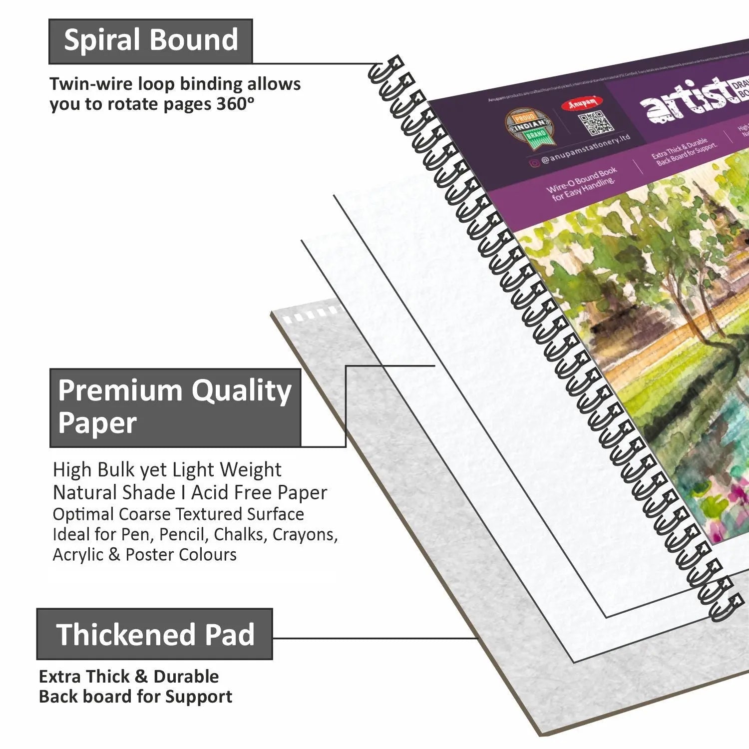 Anupam Artist Drawing Book Cartridge Paper (140gsm-160gsm) Anupam