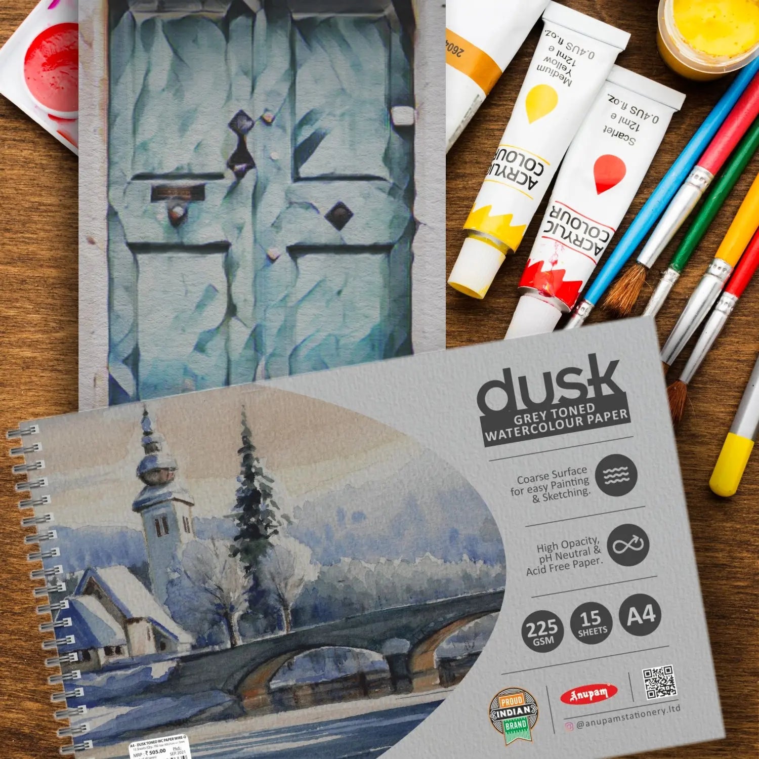 Anupam Dusk Grey Toned Water Colour Paper Cold Pressed Wireo Book 225 GSM Anupam