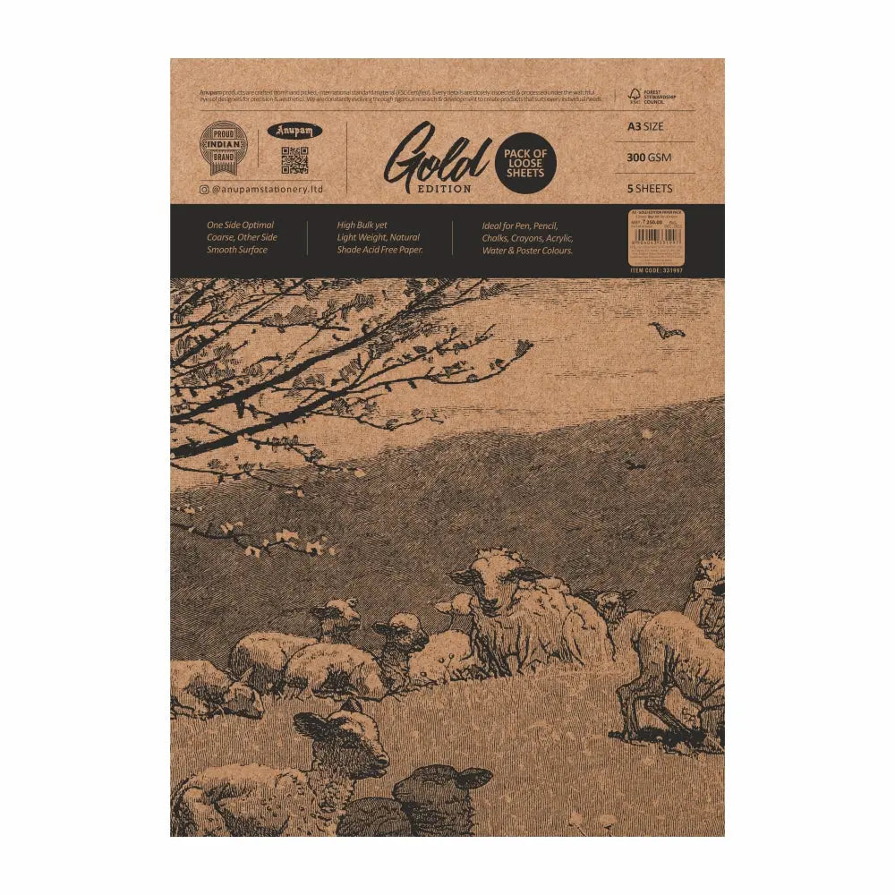 Anupam Gold Edition Sketching Paper - 300 GSM (Loose Sheet ) Canvazo
