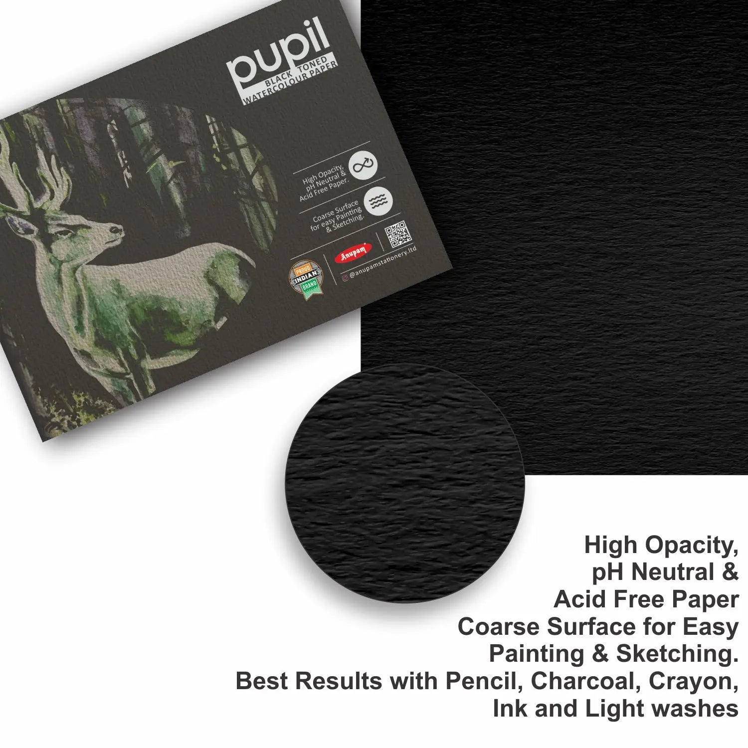 Anupam Pupil Black Toned Watercolour Paper Glued Pad 250 GSM Anupam
