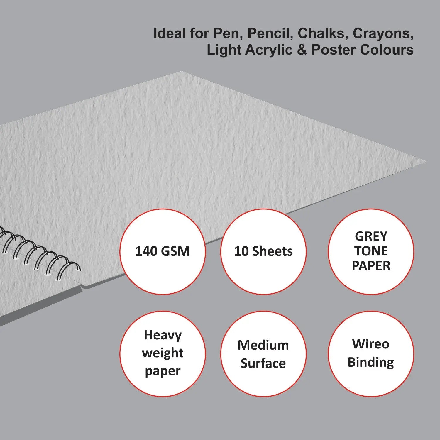 Anupam Stak 4 Colors Toned Sketch Paper Size A4 Wire-o Book (40 sheet) Anupam