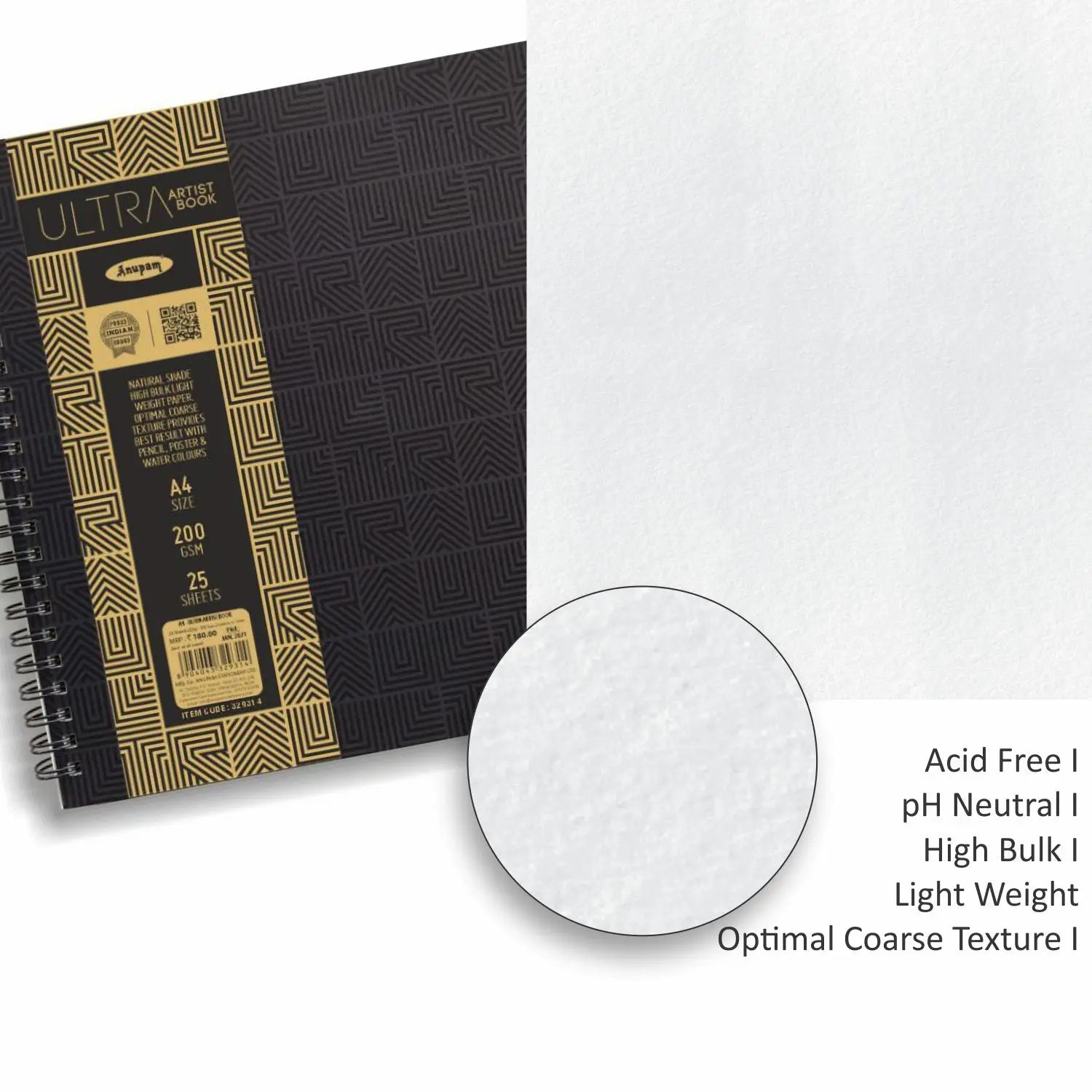 Anupam Ultra Artist Drawing Book -  Wireo Bound - 200gsm Cartridge Paper Anupam