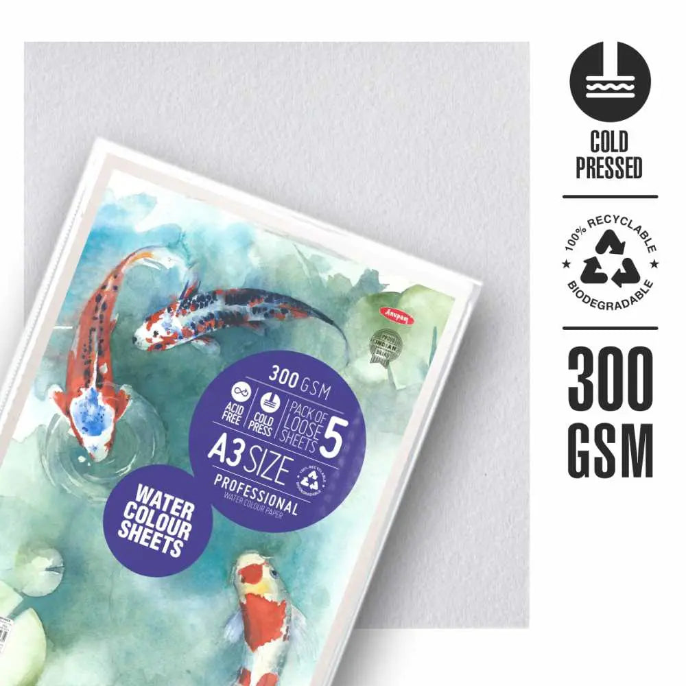 Anupam Watercolour Paper Loose Sheets 200 and 300 GSM Cold Pressed Anupam
