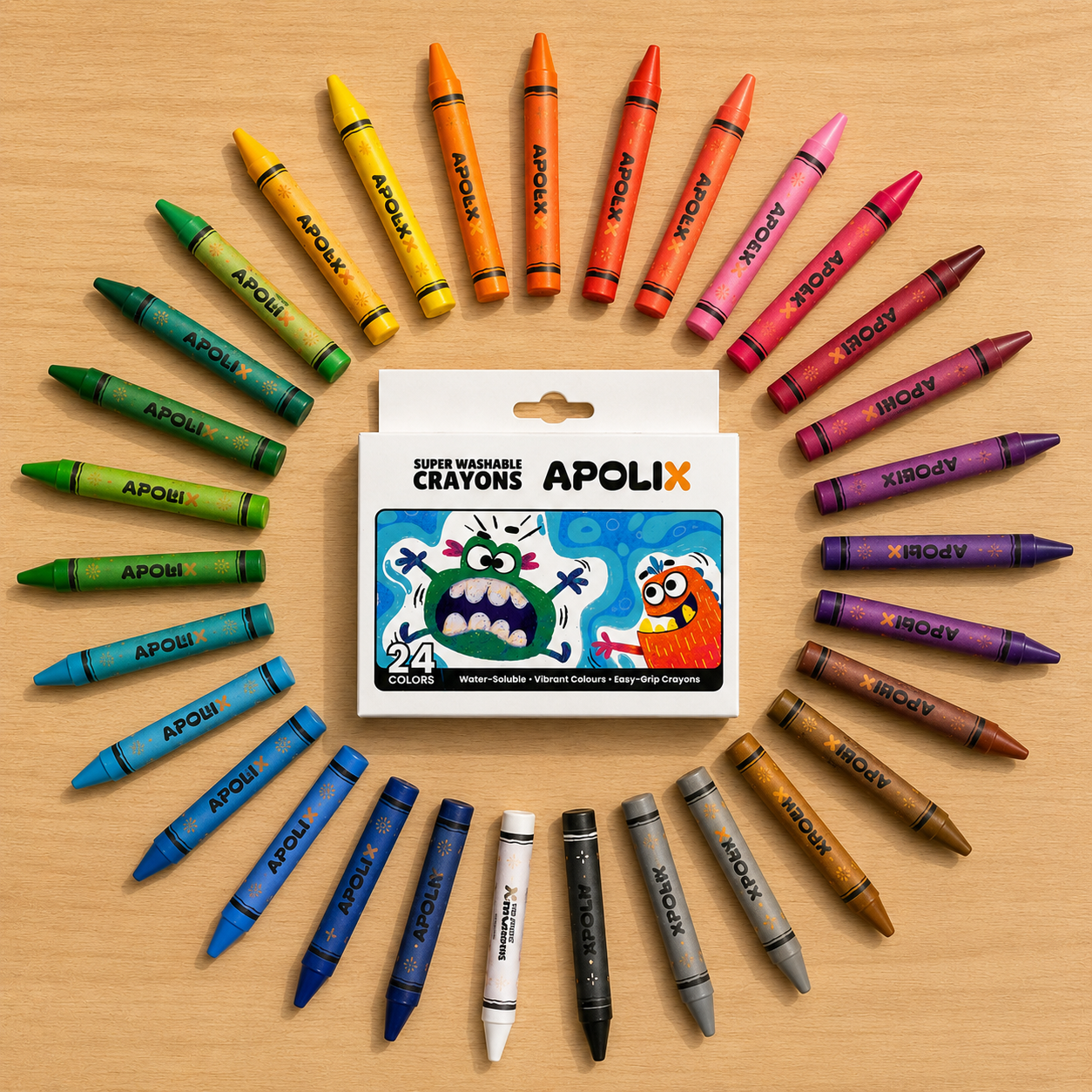 Apolix Super Washable Crayons 24 Colours | Kids Crayons Apolix