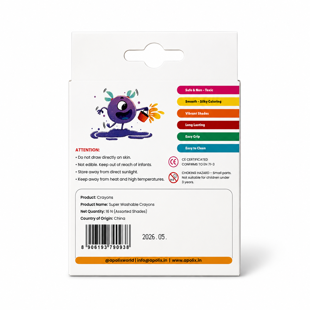 Apolix Super Washable Crayons 16 Colours | Kids Crayons