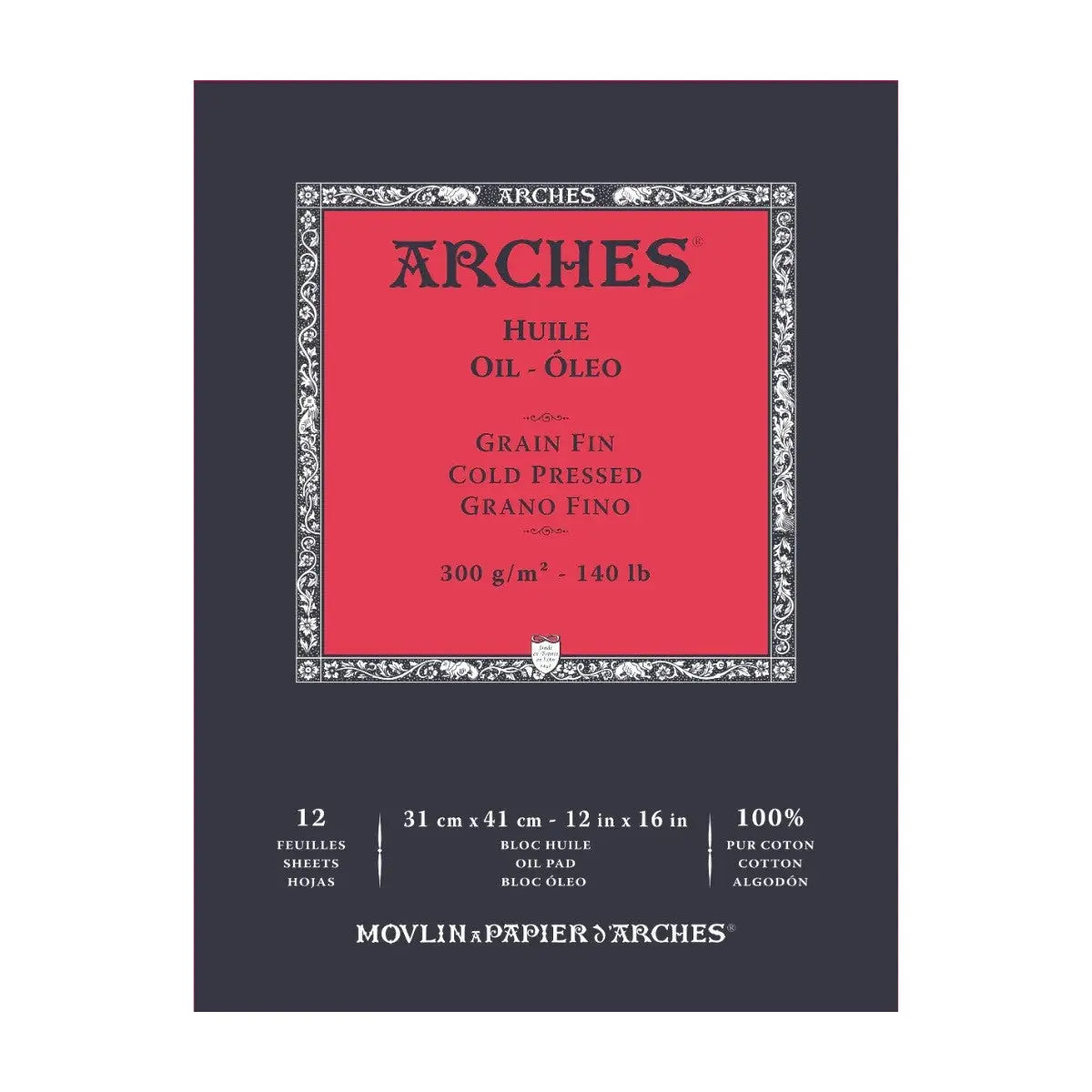 Arches Oil Huile White Fine Grain,Cold pressed,300GSM,Short Glued Pad,12SHT-31x41cm Arches