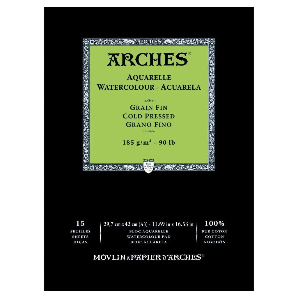 Arches Watercolour - Aquarelle 185 GSM 100% Cotton Paper Pad Arches