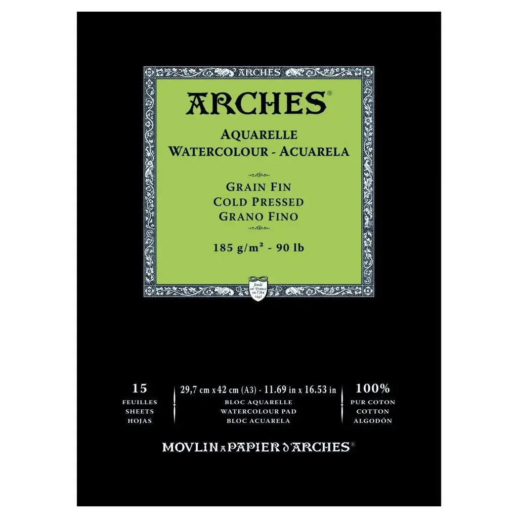 Arches Watercolour - Aquarelle 185 GSM 100% Cotton Paper Pad Arches