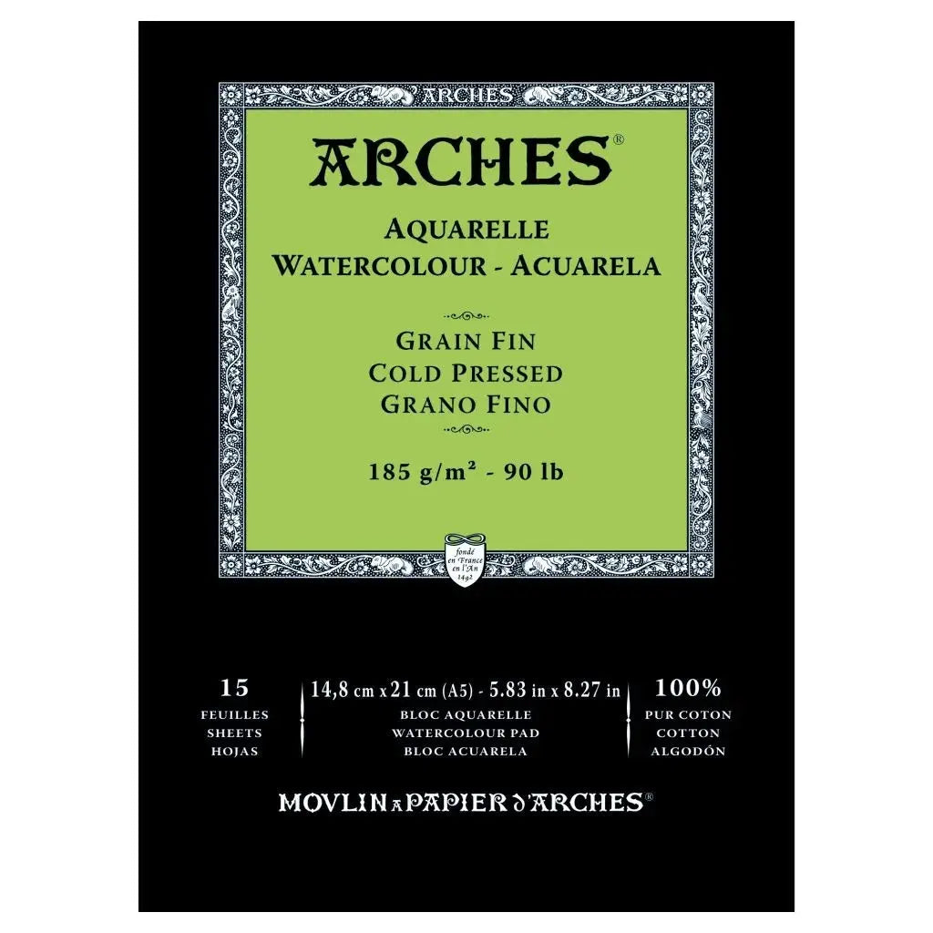 Arches Watercolour - Aquarelle 185 GSM 100% Cotton Paper Pad Arches