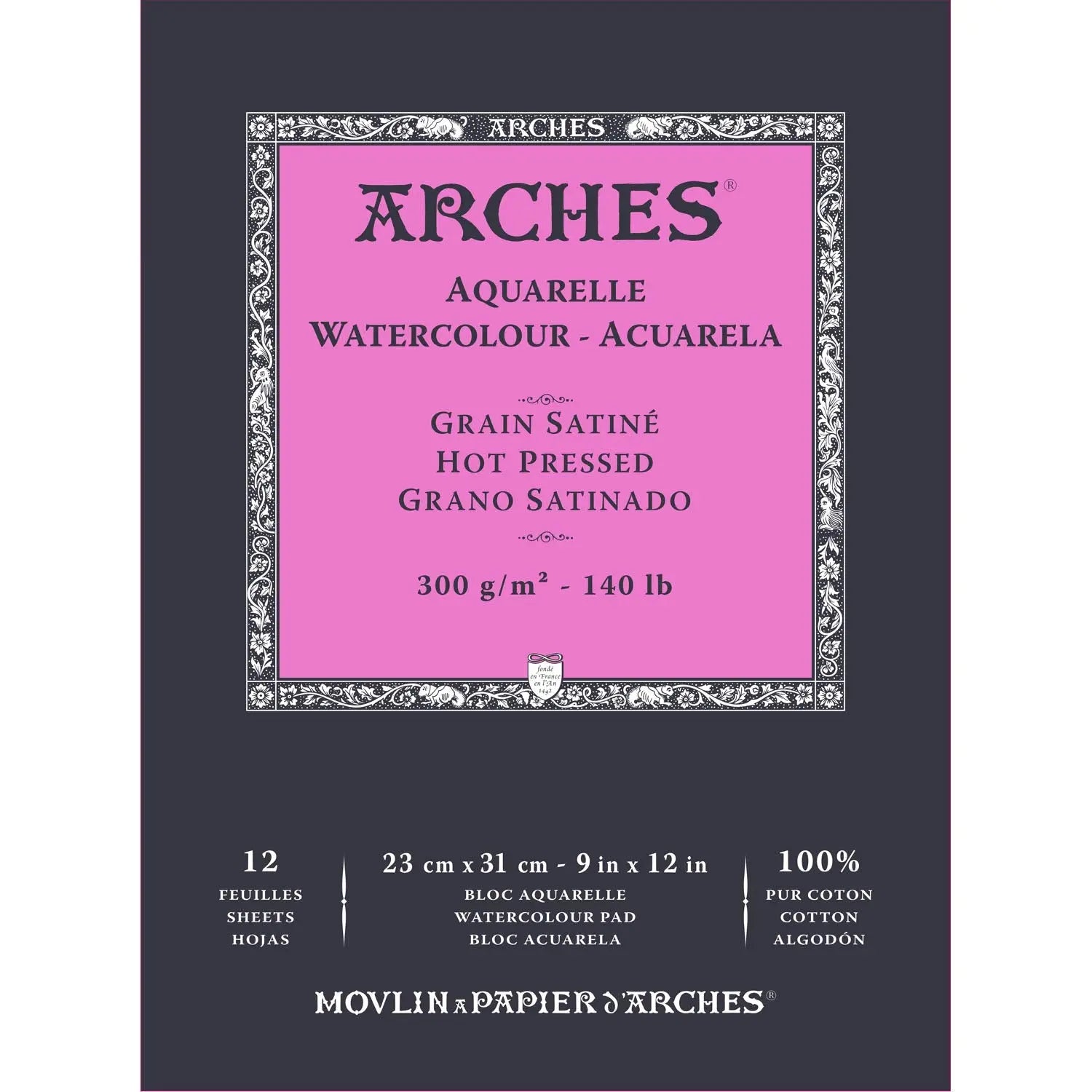 Arches Watercolour- Aquarelle -Natural White Short Side Glued Pad of 12 Sheets Arches