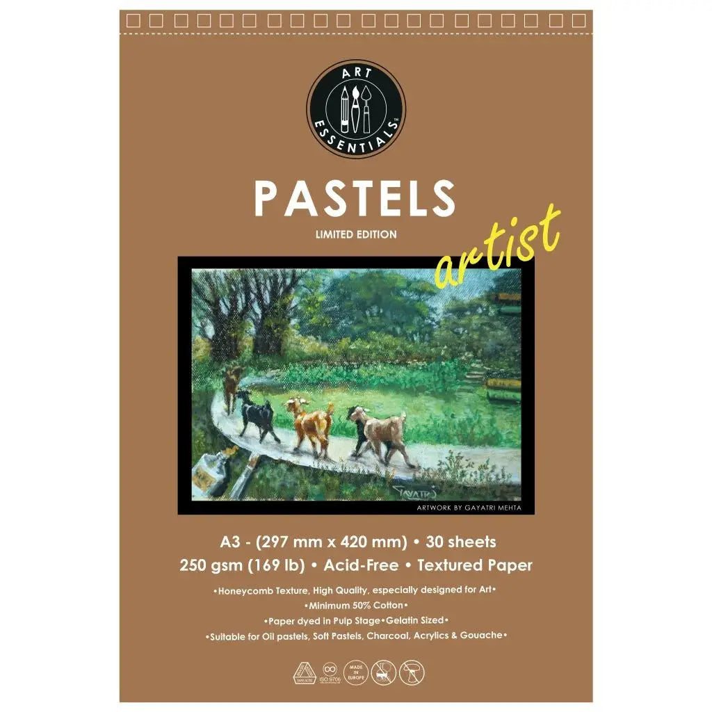 Art Essentials Artist Pastel Artist Paper-250 GSM,50% Pure Cotton Wiro Pads,20SHT with Micro-Perforation Art Essentials