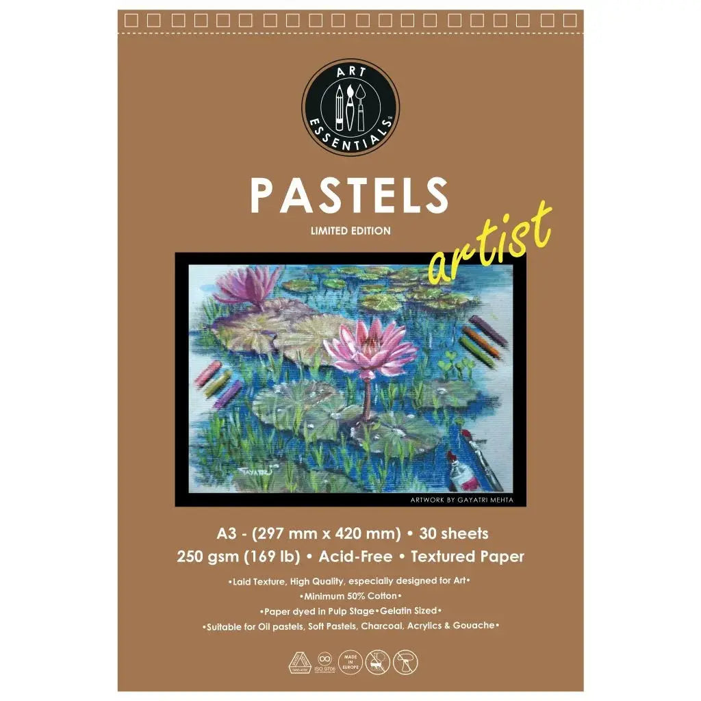 Art Essentials Artist Pastel Artist Paper-250 GSM,50% Pure Cotton Wiro Pads,20SHT with Micro-Perforation Art Essentials