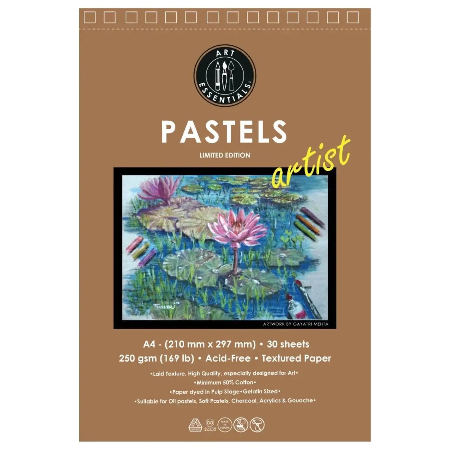 Art Essentials Artist Pastel Artist Paper-250 GSM,50% Pure Cotton Wiro Pads,20SHT with Micro-Perforation Art Essentials