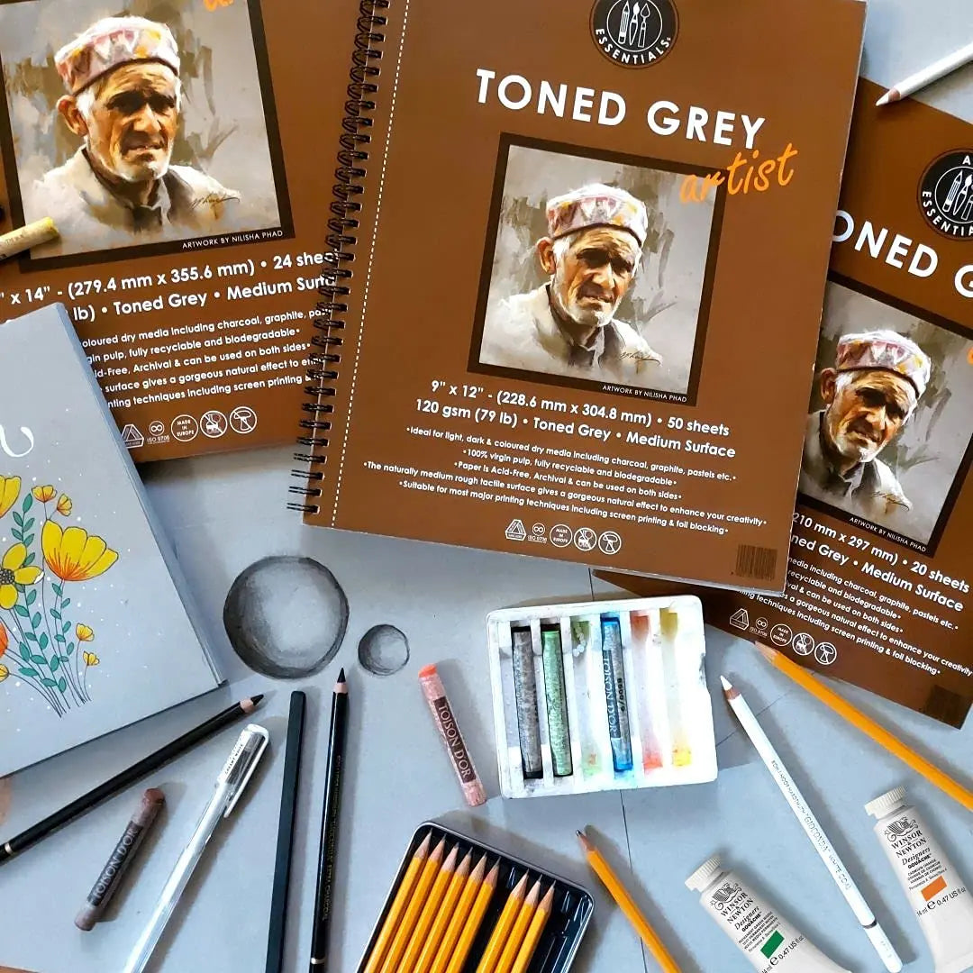 Art Essentials Toned Grey Artist Sketching Paper Medium Surface ,120 GSM- Spiral Pad Art Essentials