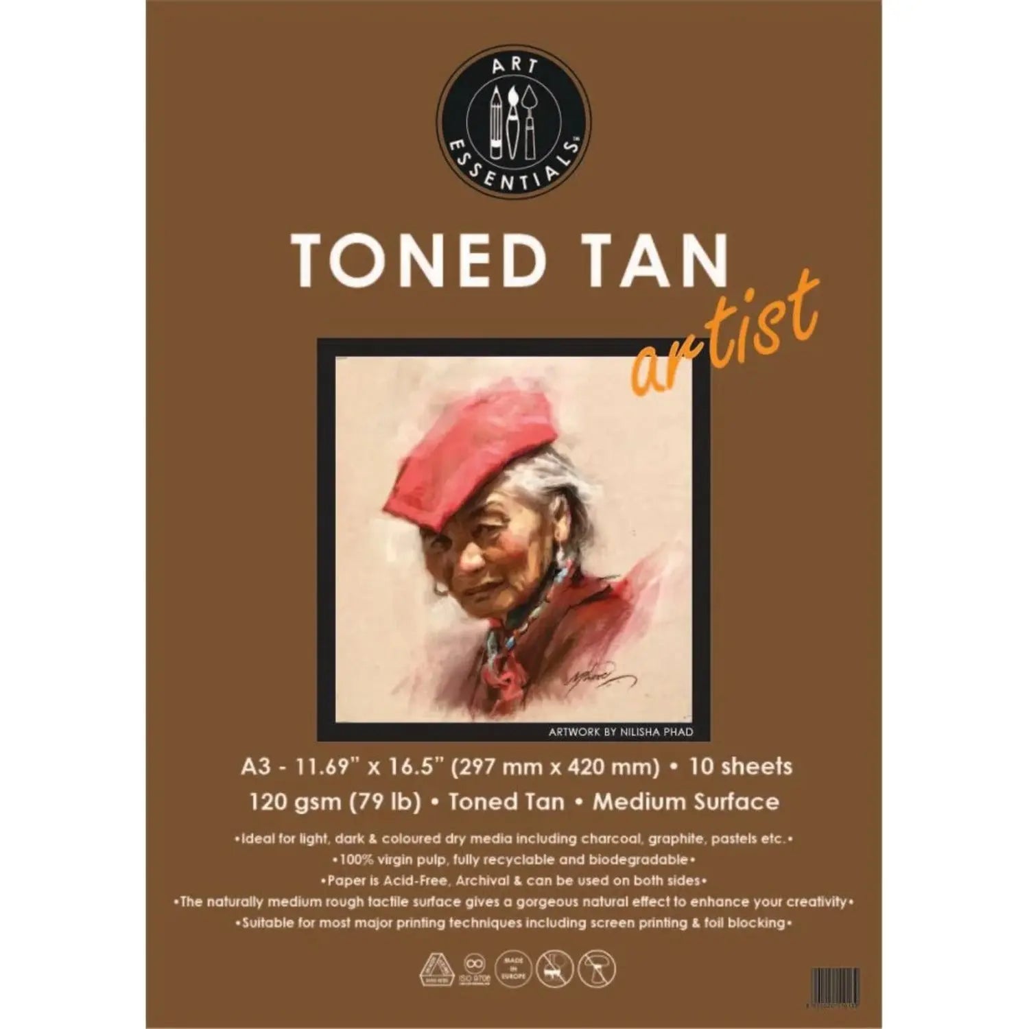 Art Essentials Toned Tan Artist Paper Medium Surface ,120 GSM-Poly Pack Art Essentials