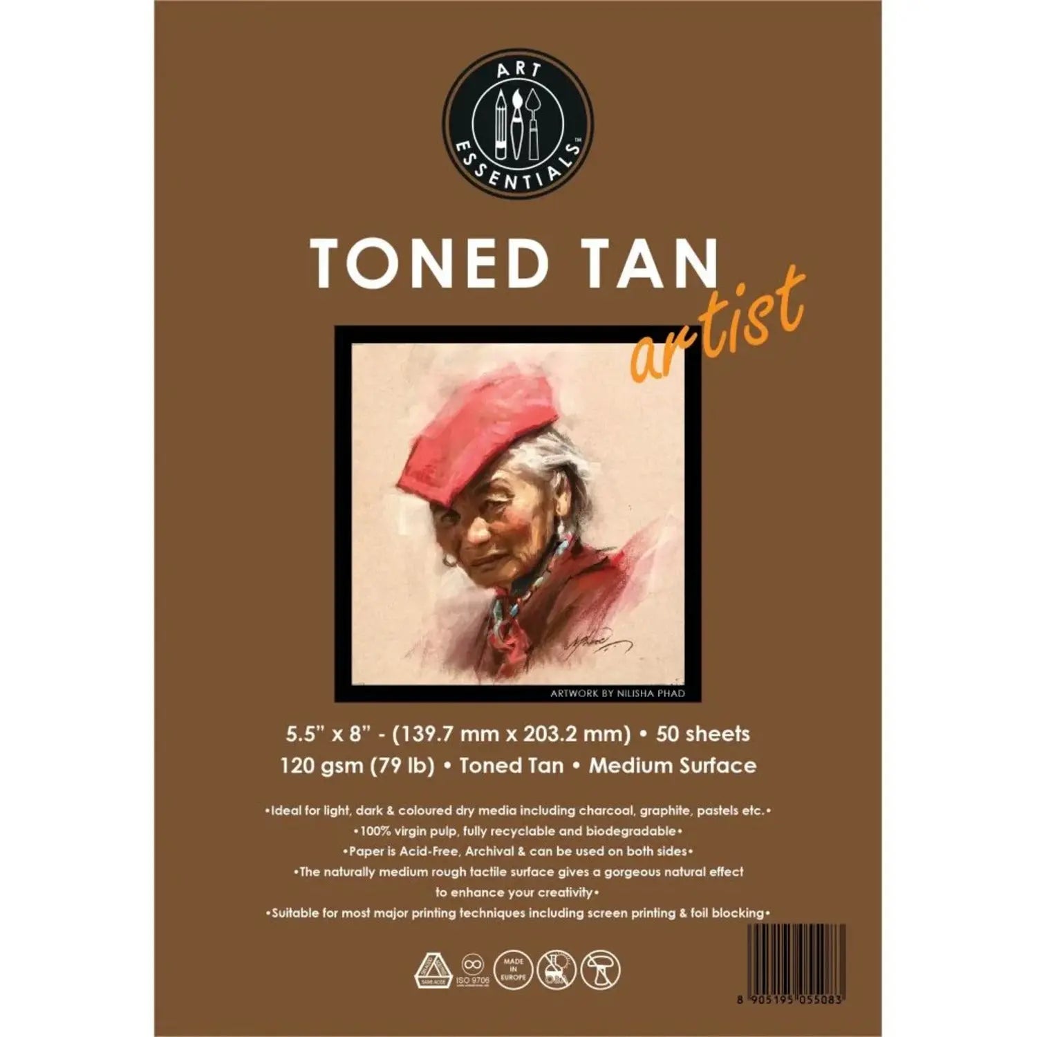 Art Essentials Toned Tan Artist Sketching Paper Medium Surface ,120 GSM-Spiral Pad Art Essentials