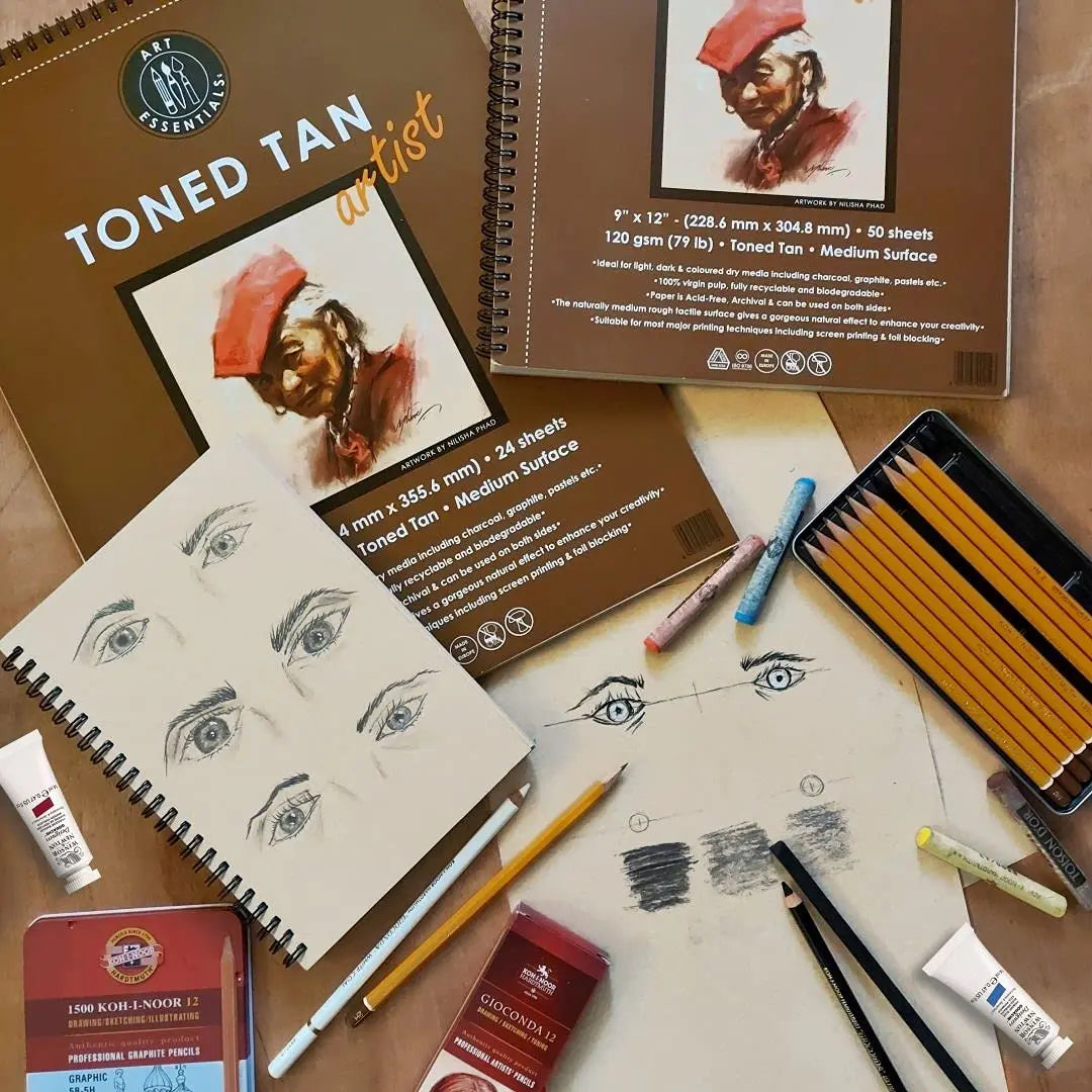 Art Essentials Toned Tan Artist Sketching Paper Medium Surface ,120 GSM- Spiral Pad Art Essentials