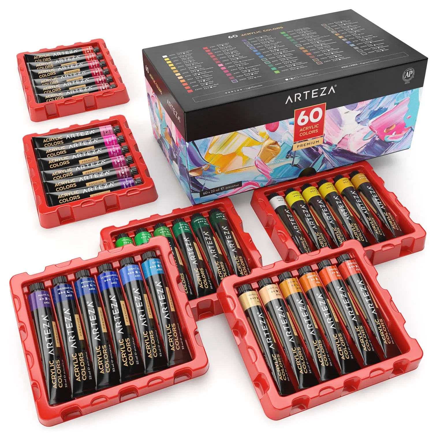 Arteza Acrylic Paint Assorted Colours Set with Storage Box Arteza