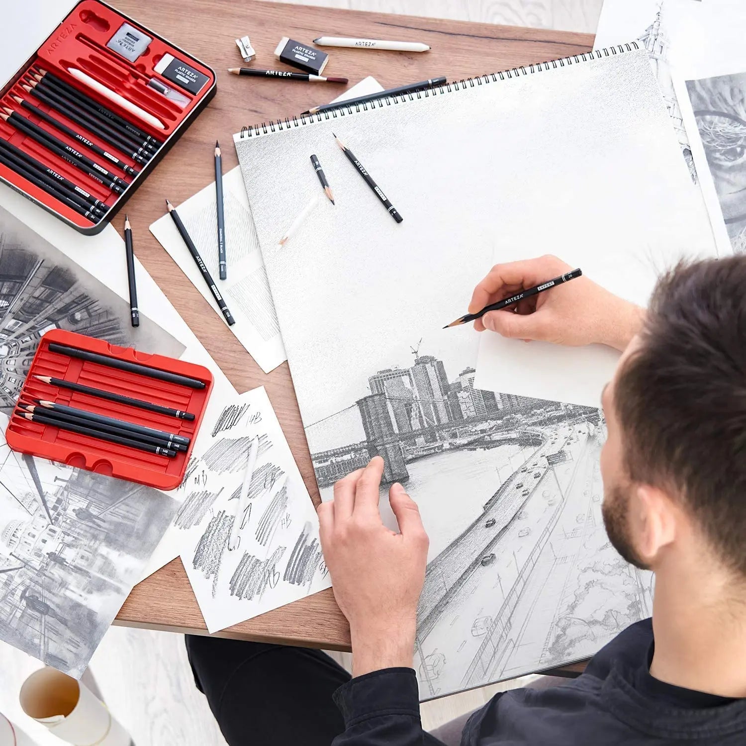 Arteza Drawing Set for Adults, Set of 33 Artist Sketching Tools Arteza