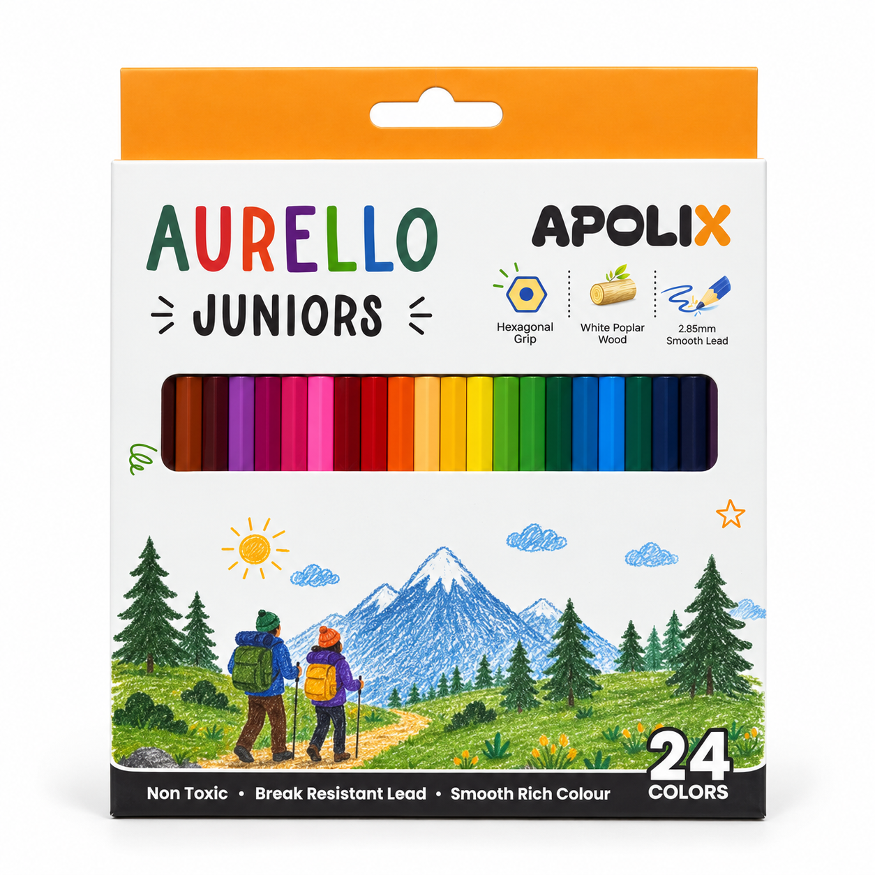 Apolix Aurello Juniors Colour Pencils - 24 Colours - AurelloJuniorsColoredPencilBox 24colours