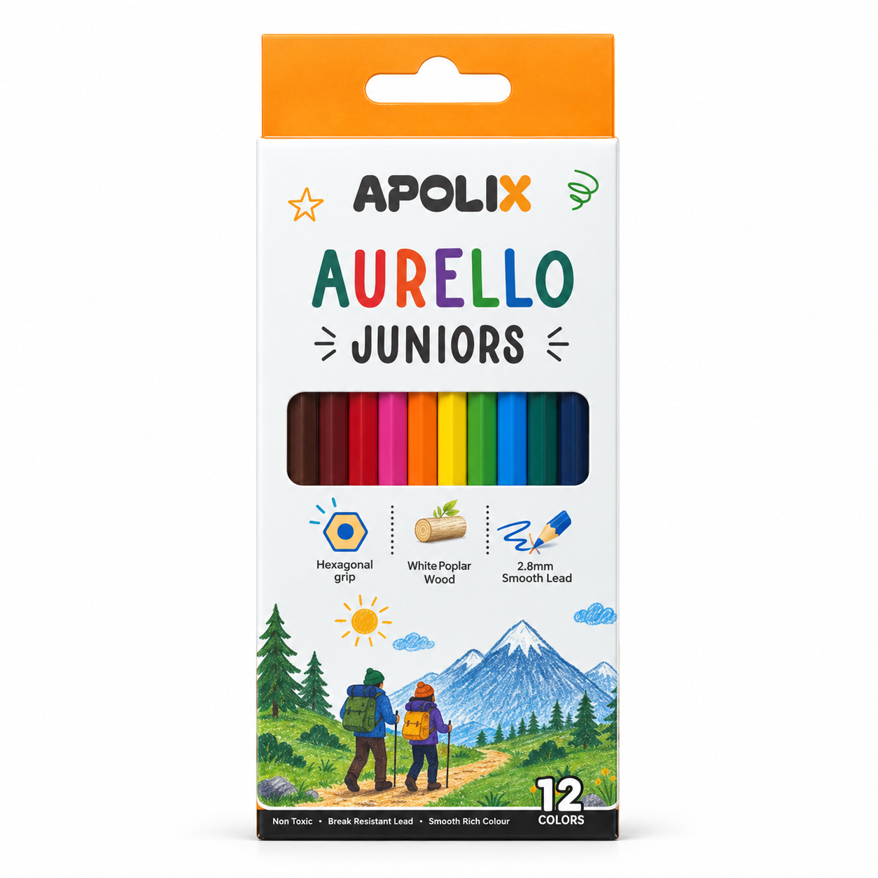 Apolix Aurello Juniors Colour Pencils - 12 Colours - AurelloJuniorsColouredPencilsBox 12colours