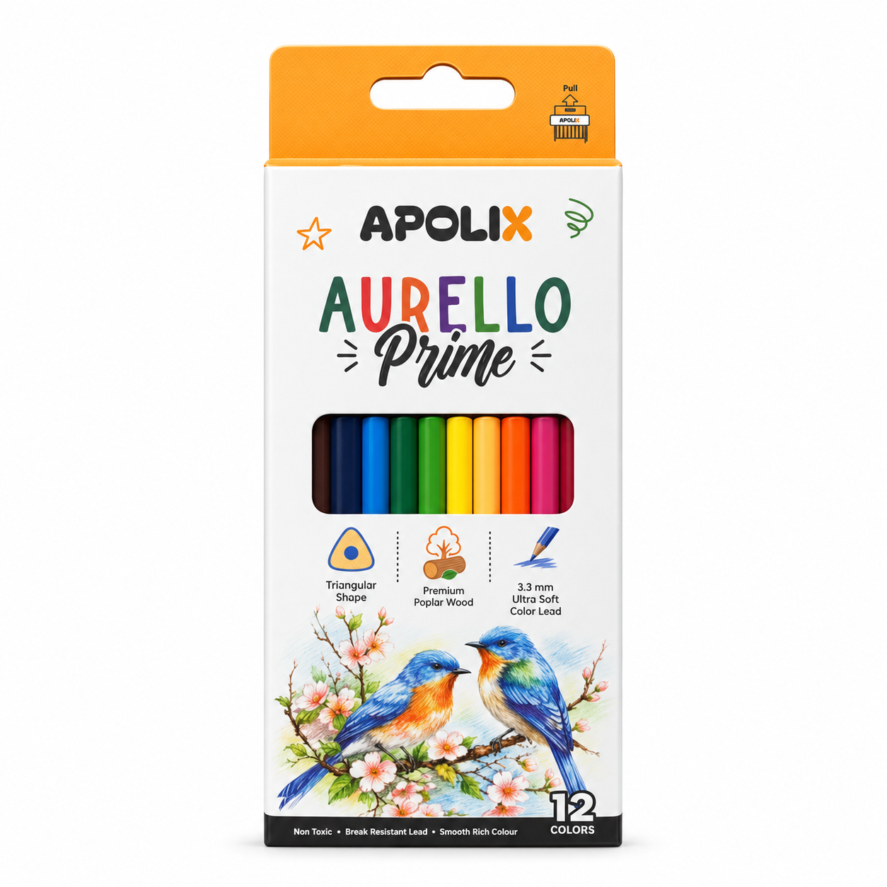 Apolix Aurello Prime Colour Pencils - 12 Colours - AurelloPrimeColouredPencilsBox12colours