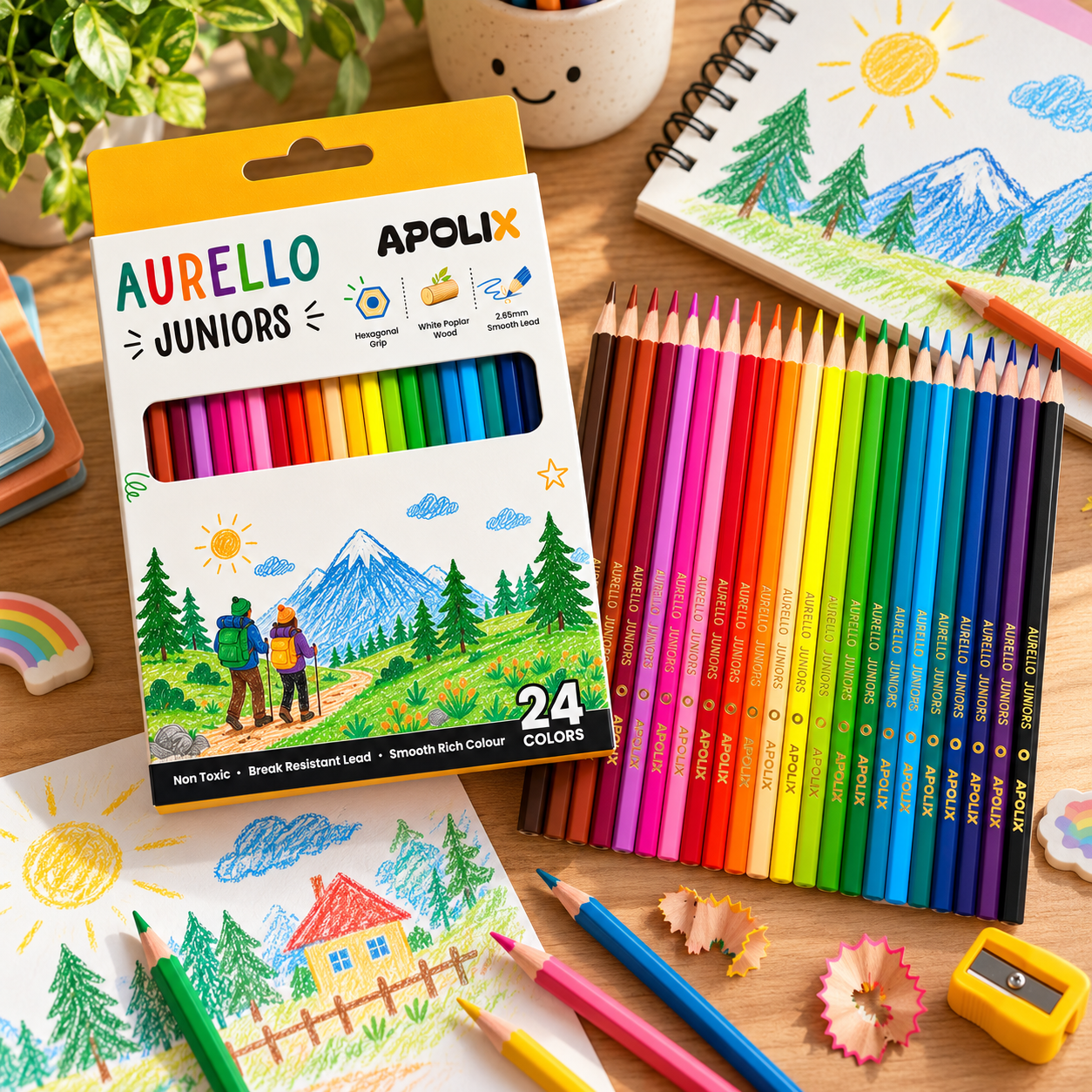 Apolix Aurello Juniors Colour Pencils - Aurello Juniors Rainbow Art Desk