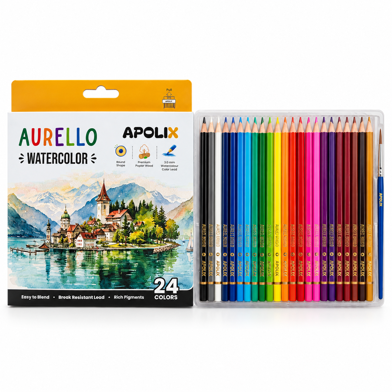 Apolix Aurello Watercolor Pencils - 24 Colours - Aurello Watercolour Pencil Set