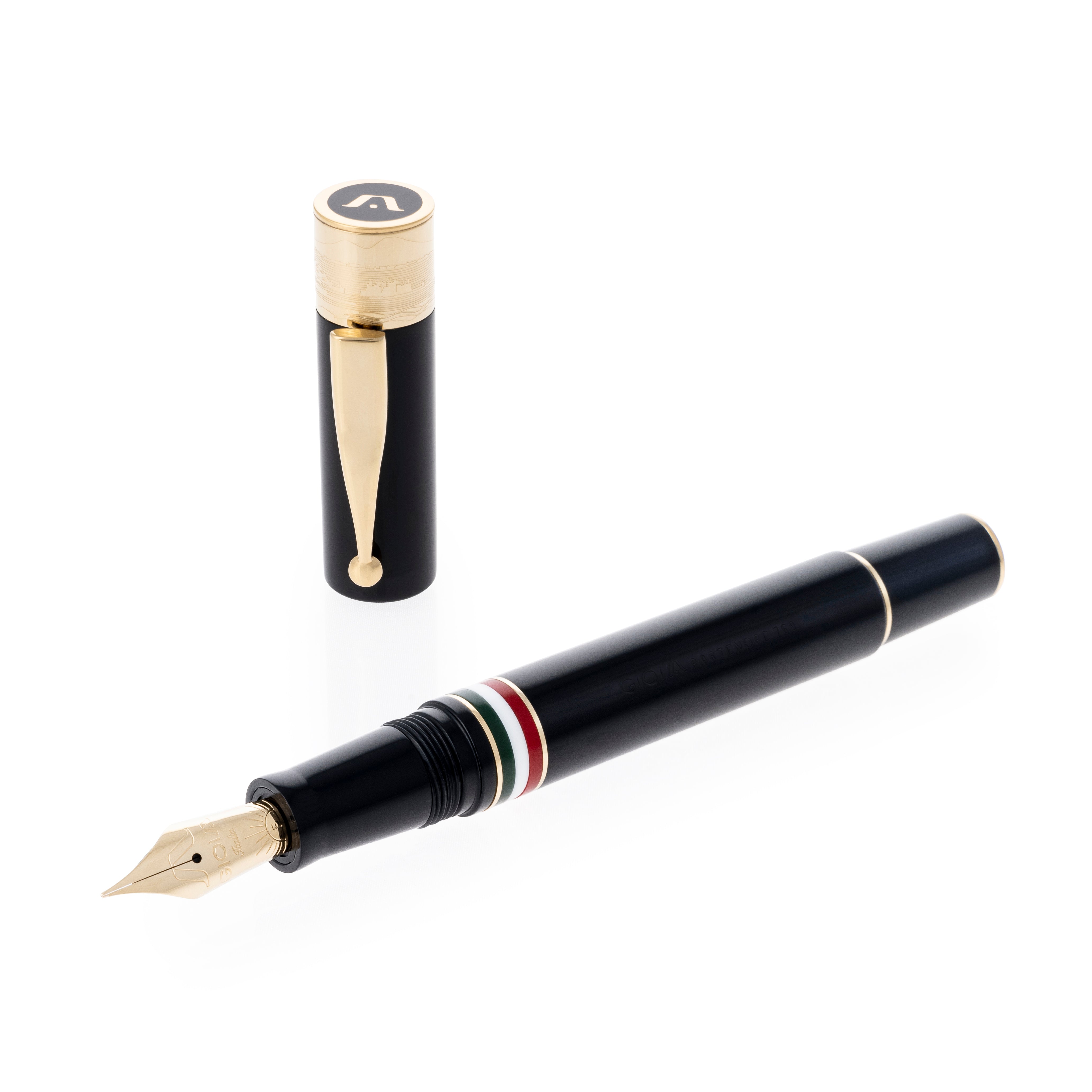 Gioia | Fountain Pen & Rollerball Pen | Partenope | Black | Gold Trims Gioia