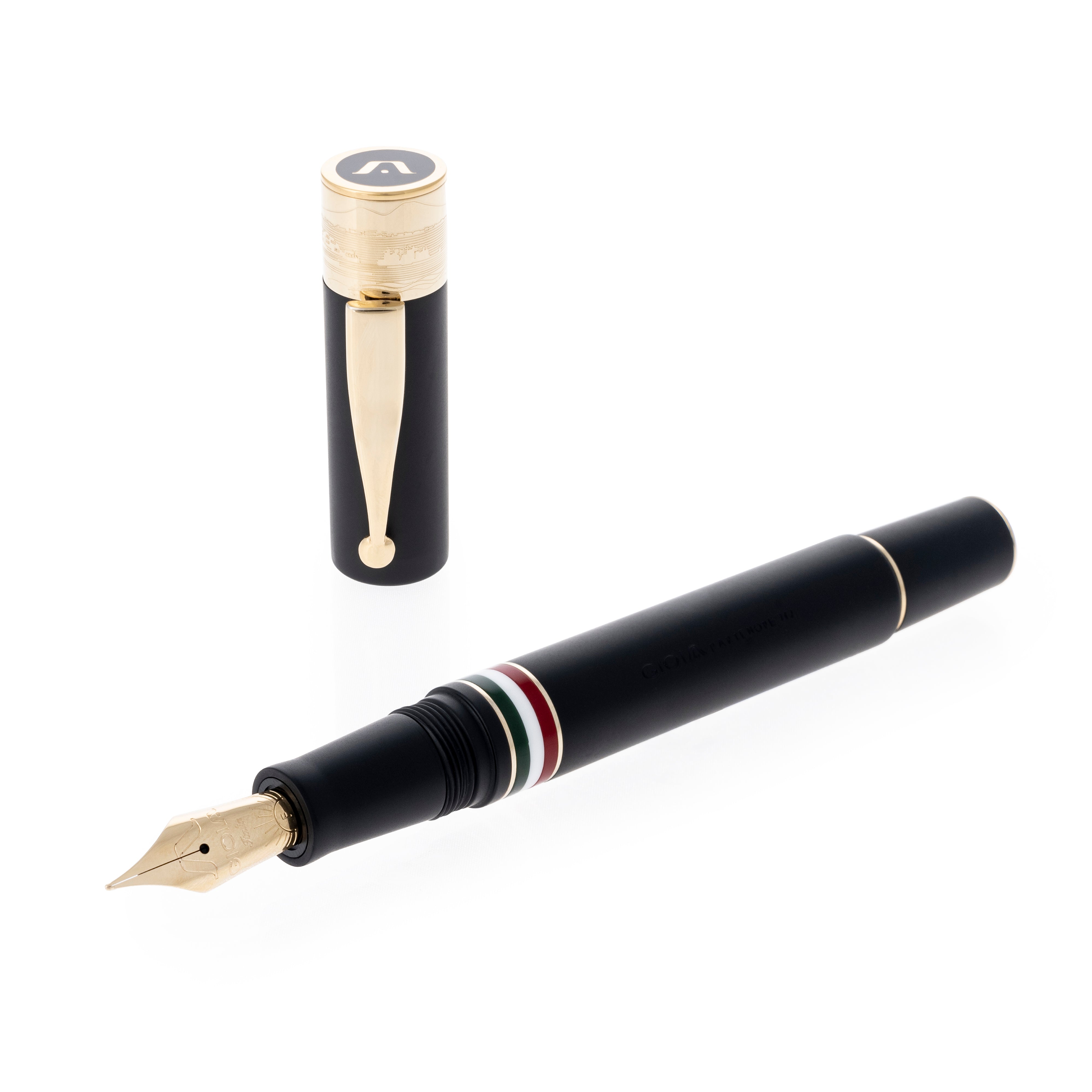 Gioia | Fountain Pen & Rollerball Pen | Partenope | Black Sand | Gold Trims Gioia