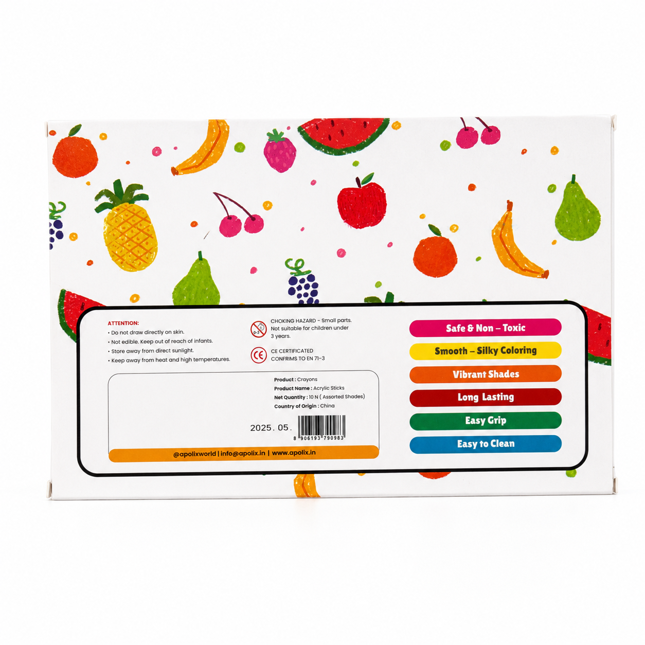 Apolix Acrylic Sticks 10 Colours | Twist-Up Kids Crayons