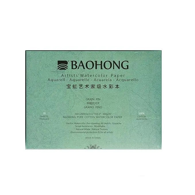Baohong Artists Watercolour Paper - Natural White  300 GSM - 100% Cotton Paper Glued 4 Side Pad (Block) Of 20 Sheet (Artist Level) Baohong