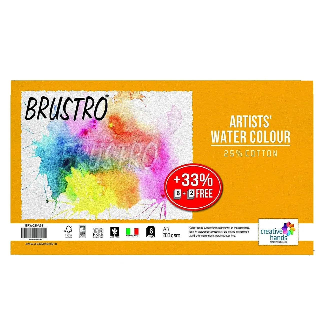 Gencrafts 100% Cotton Watercolor Paper Pad - A4 8.3X11.7In - 20 Sheets (140Lb/300Gsm) - Cold Press Acid Free Art Sketchbook Pad for Painting & Drawi