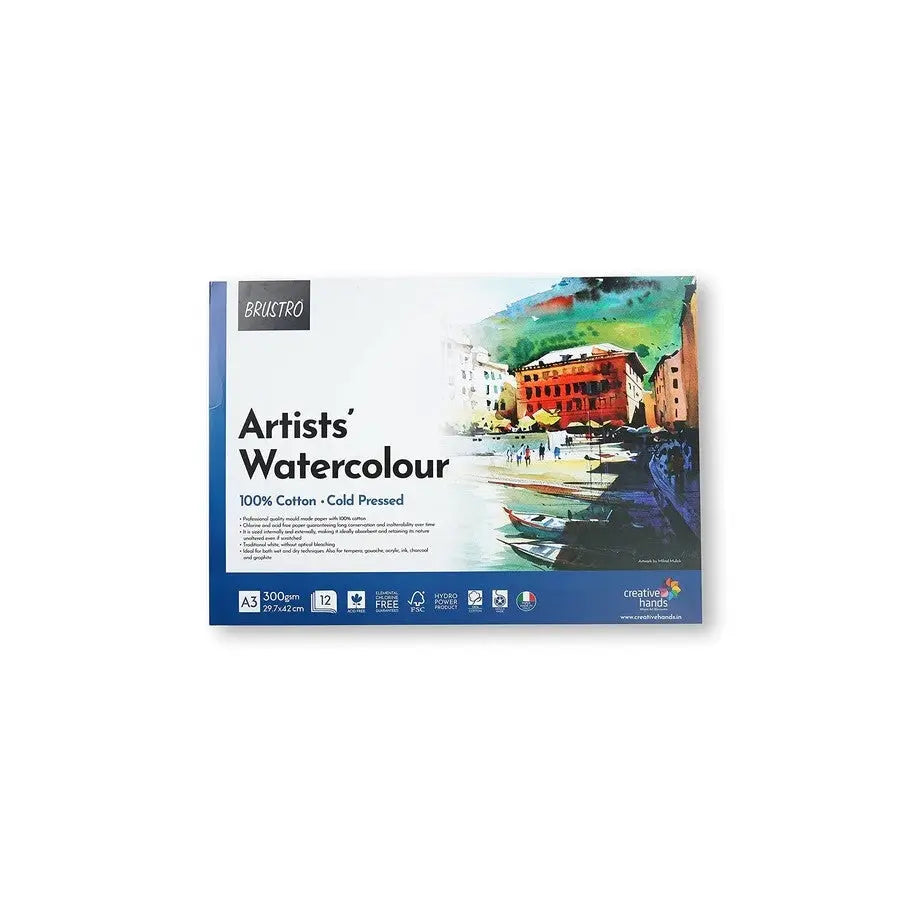 Brustro Artist 100% Cotton Watercolour Pad Cold Pressed 300 GSM -12 Sheets Brustro