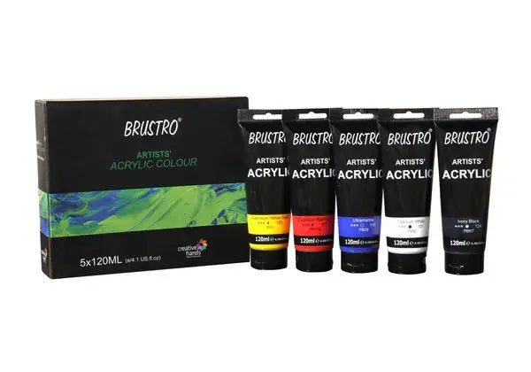 Brustro Artists Acrylic  Primary Shades Set-5 X 120ml Brustro