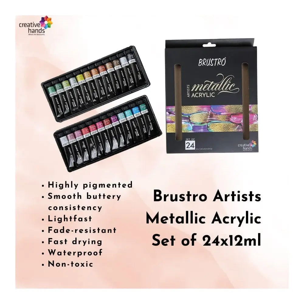 Brustro Artists Metallic Acrylic Set Of 24 (12ml Tubes) Brustro