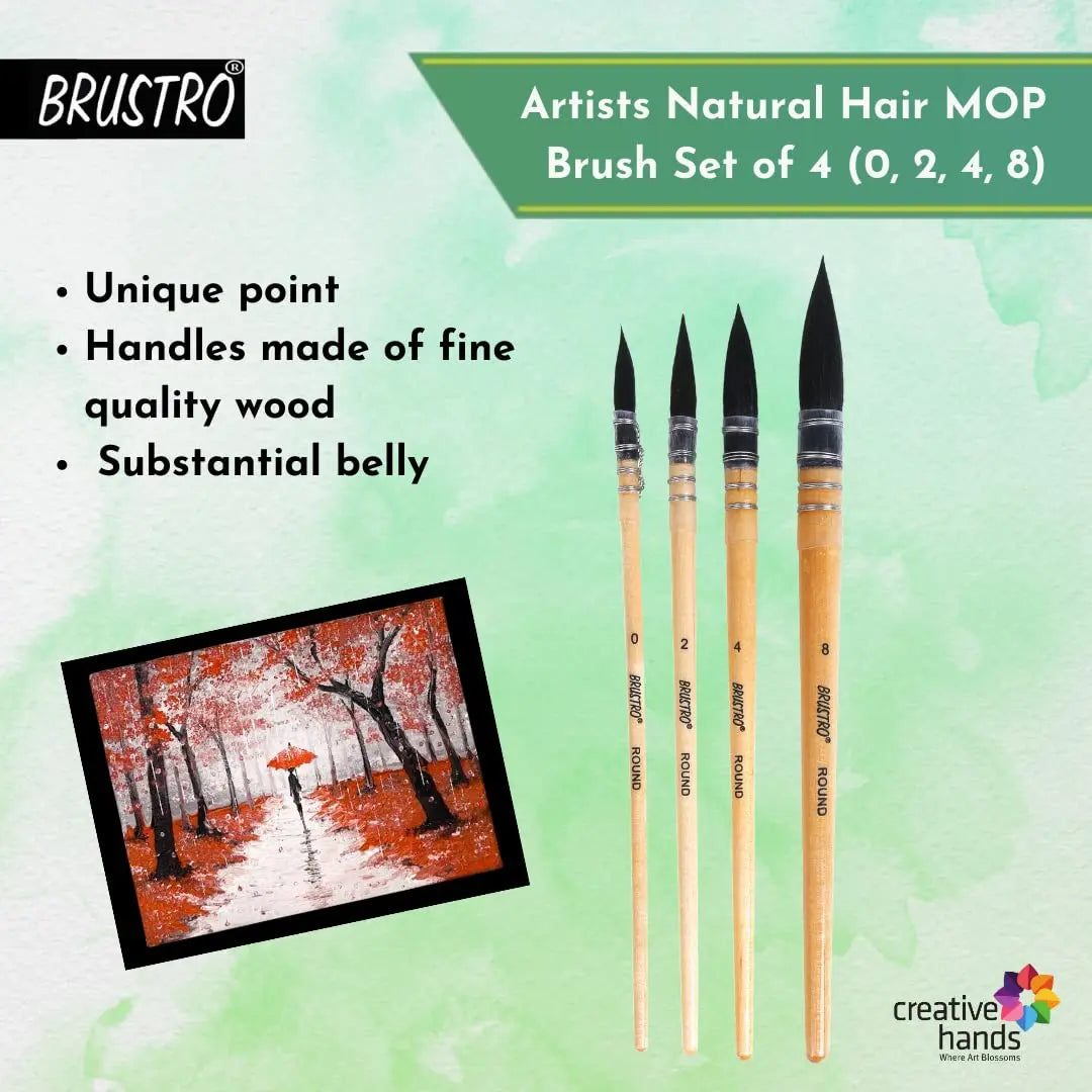 Brustro Artists Natural Hair Mop Brush Set Of 4 Brustro